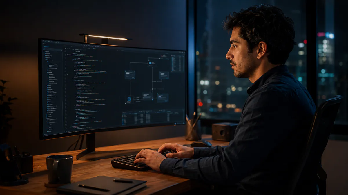 Profesional desarrollando una solución de software empresarial